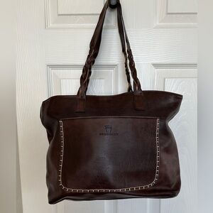 Weimeibaige Brown Vegan Leather Tote with Braided Strap Zippered Inside Pockets